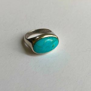 Silver round turquoise stone ring